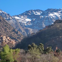 The mountain village of Imlil with Mount Toubkal (top right), which at 4167 meters above sea level is the highest peak in North Africa